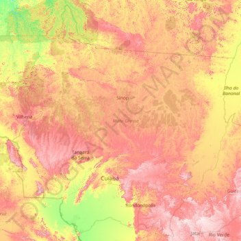 Mato Grosso topographic map, elevation, terrain