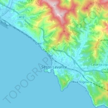 Sestri Levante topographic map, elevation, terrain