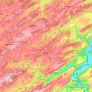 Ouffet topographic map, elevation, terrain