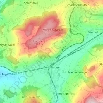 Konolfingen topographic map, elevation, terrain