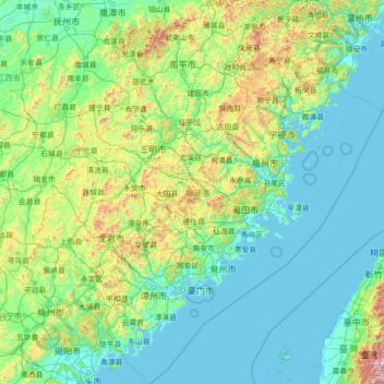 Fujian topographic map, elevation, terrain