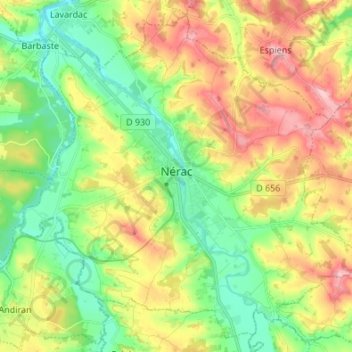 Nérac topographic map, elevation, terrain