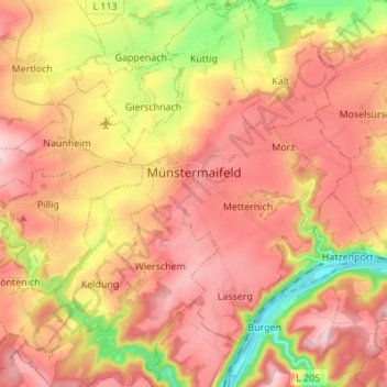 Münstermaifeld topographic map, elevation, terrain