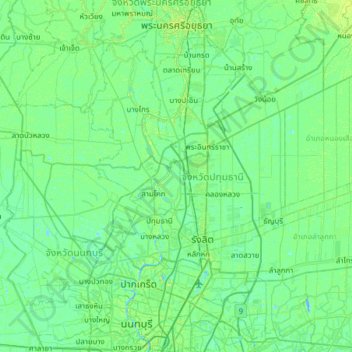 Pathum Thani topographic map, elevation, terrain