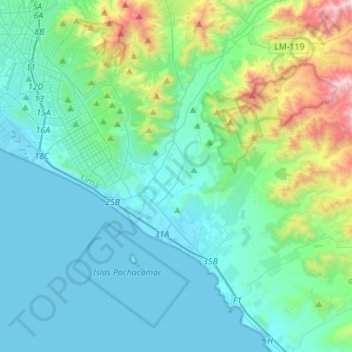 Lurín topographic map, elevation, terrain