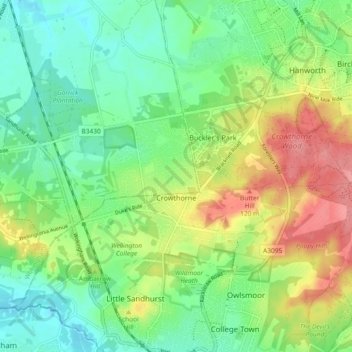 Crowthorne topographic map, elevation, terrain