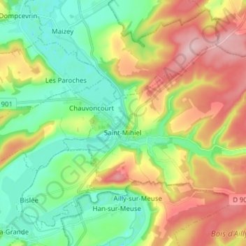 Saint-Mihiel topographic map, elevation, terrain