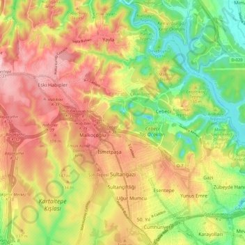 Sultangazi topographic map, elevation, terrain