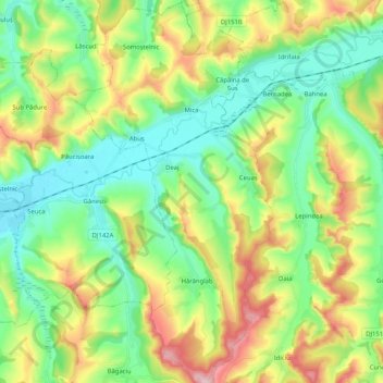 Mica topographic map, elevation, terrain