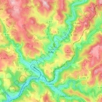 Tulle topographic map, elevation, terrain