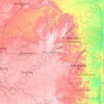 Mpumalanga topographic map, elevation, terrain