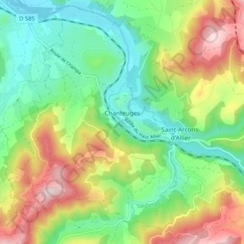 Chanteuges topographic map, elevation, terrain