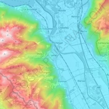 Vouvry topographic map, elevation, terrain