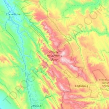 Cederberg Wilderness Area topographic map, elevation, terrain
