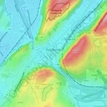 Feldkirch-Innenstadt topographic map, elevation, terrain