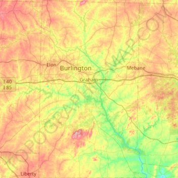 Alamance County topographic map, elevation, terrain
