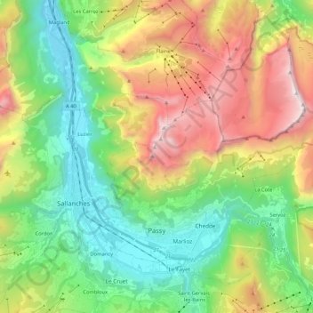 Passy topographic map, elevation, terrain