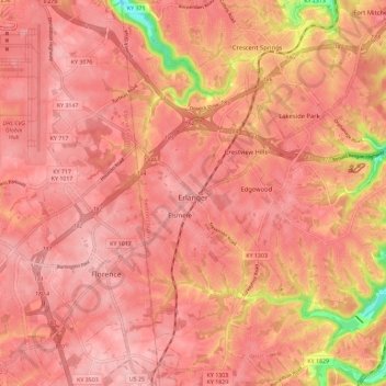 Erlanger topographic map, elevation, terrain