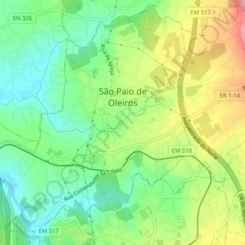 São Paio de Oleiros topographic map, elevation, terrain