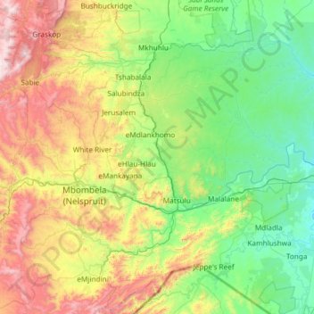 Mbombela topographic map, elevation, terrain