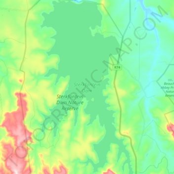 Sterkfontein Dam topographic map, elevation, terrain
