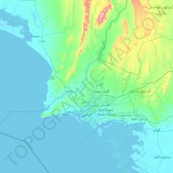 Karachi topographic map, elevation, terrain