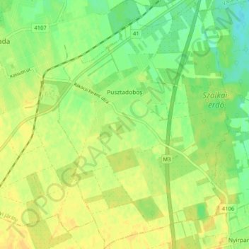 Pusztadobos topographic map, elevation, terrain