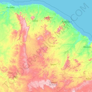 Ceará topographic map, elevation, terrain