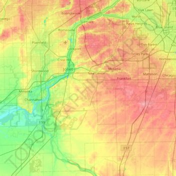 Will County topographic map, elevation, terrain