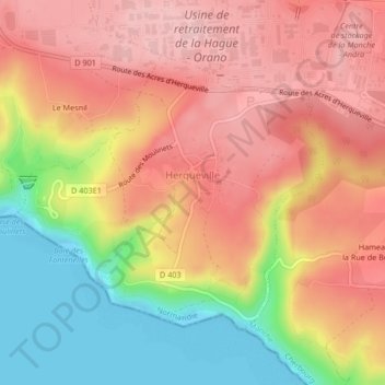 Herqueville topographic map, elevation, terrain