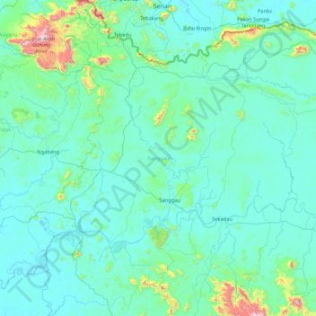 Sanggau topographic map, elevation, terrain