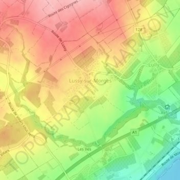 Lussy-sur-Morges topographic map, elevation, terrain