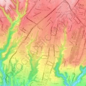Zona 12 topographic map, elevation, terrain