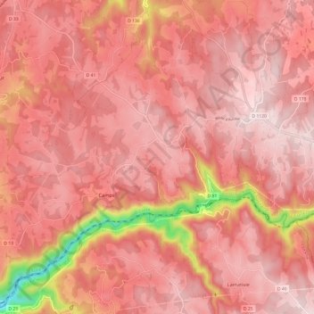 Camps-Saint-Mathurin-Léobazel topographic map, elevation, terrain