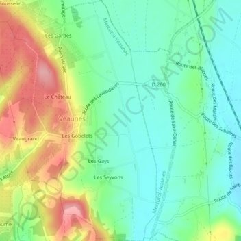 Veaunes topographic map, elevation, terrain