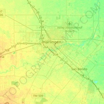 Harlingen topographic map, elevation, terrain