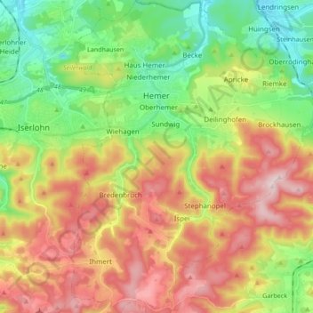 Hemer topographic map, elevation, terrain