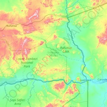 Luangwa District topographic map, elevation, terrain