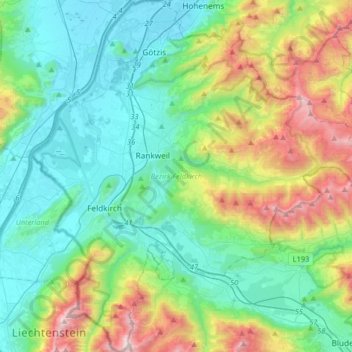 Bezirk Feldkirch topographic map, elevation, terrain
