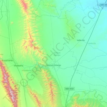 Sabinas Hidalgo topographic map, elevation, terrain