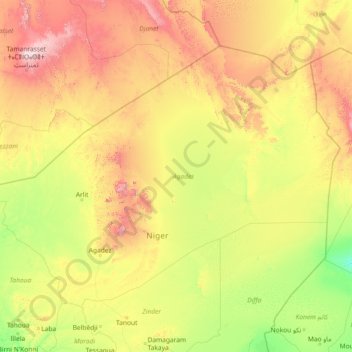 Agadez topographic map, elevation, terrain