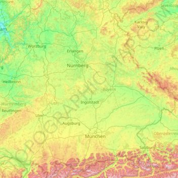 Bavaria topographic map, elevation, terrain