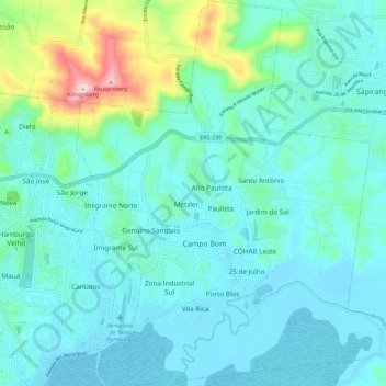Campo Bom topographic map, elevation, terrain