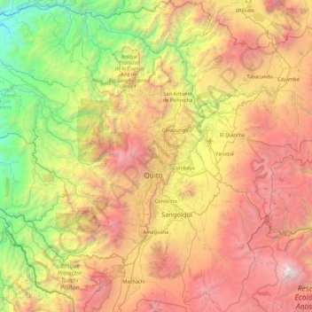 Kanton Quito topographic map, elevation, terrain