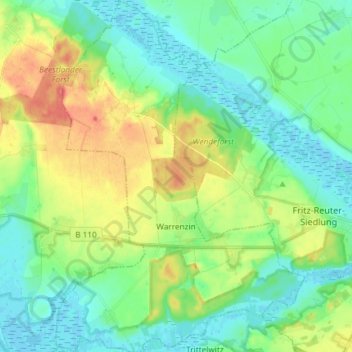 Warrenzin topographic map, elevation, terrain