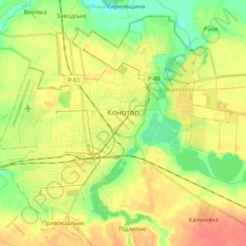 Конотоп topographic map, elevation, terrain