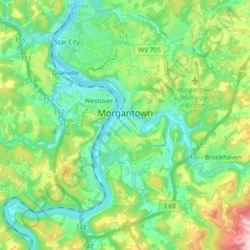 Morgantown topographic map, elevation, terrain