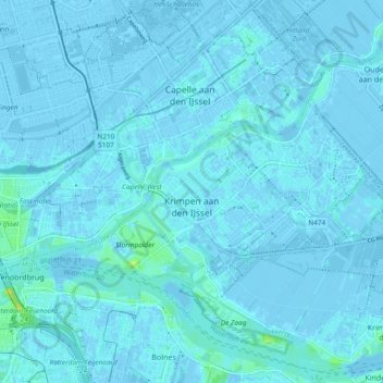 Krimpen aan den IJssel topographic map, elevation, terrain