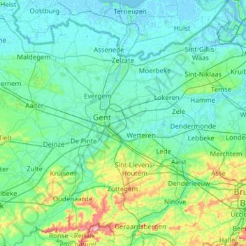 Provincia de Flandes Oriental topographic map, elevation, terrain