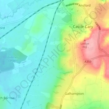 Castle Cary topographic map, elevation, terrain